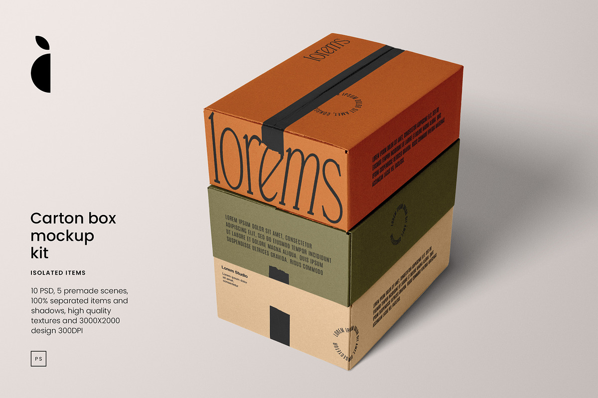 Realistic Carton Box Mockup Kit, a Packaging Mockup by Catkie - Digital Art (Photo 1 of 9)