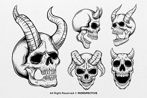 15 Set Gothic Skull Head Demon Devil