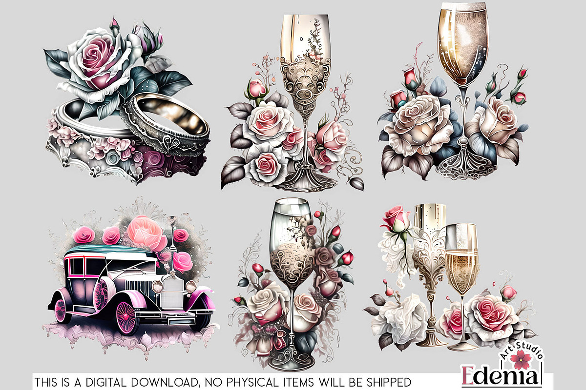 Victorian Gothic Wedding #2 Cliparts, a Seasonal Illustration by EdeniaArtStudio (Photo 5 of 9)