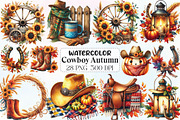 Watercolor Cowboy Autumn Clipart, an Illustration by CraftArtStudio (Thumbnail 1 of 6)