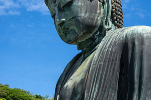 Great Buddha statue close-up view at Kotoku-in temple in Kamakur