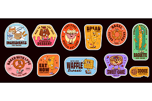 Bakery characters groovy stickers, a Food Illustration by Buch&Bee
