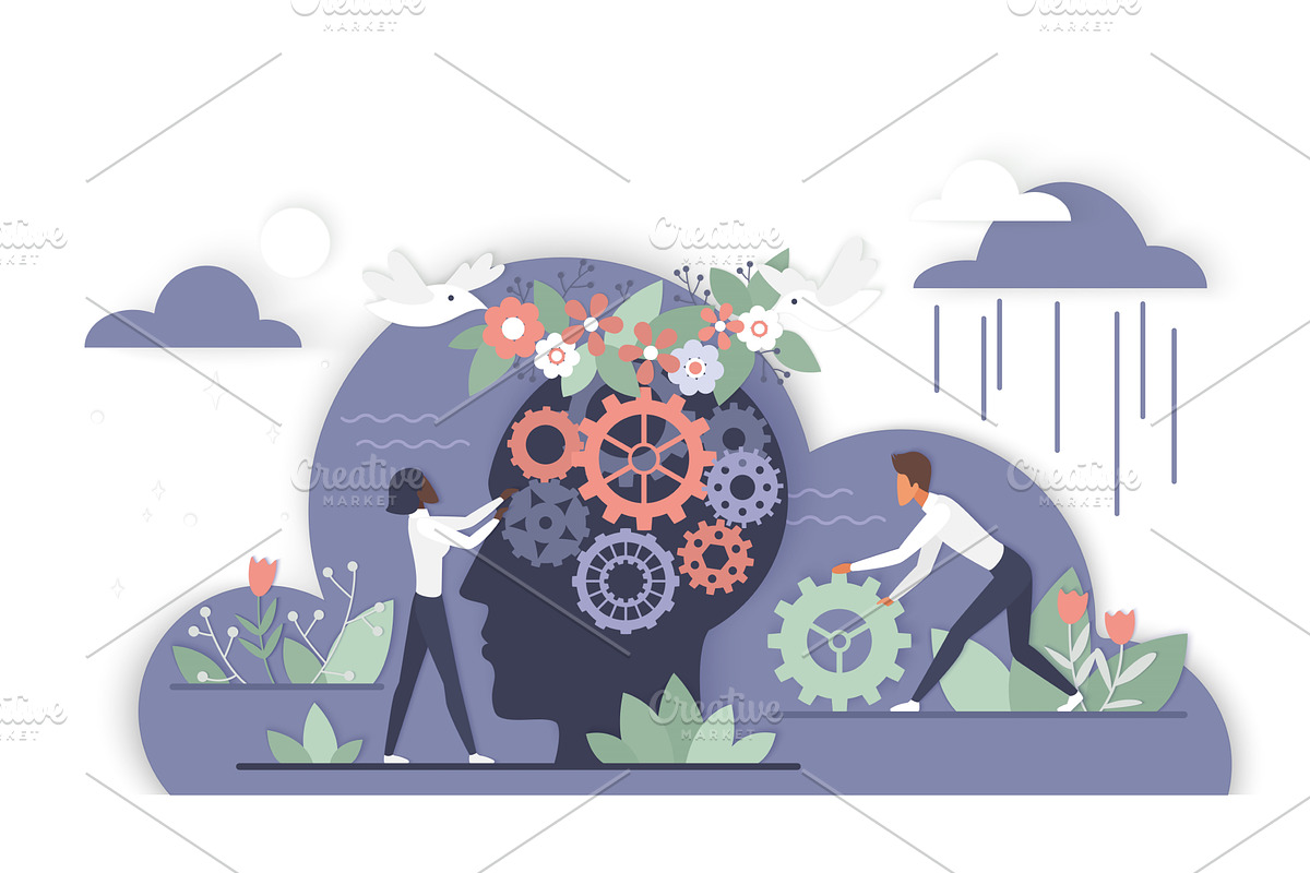 Mental health support concept cloud, an Object Illustration by Lemberg Vector