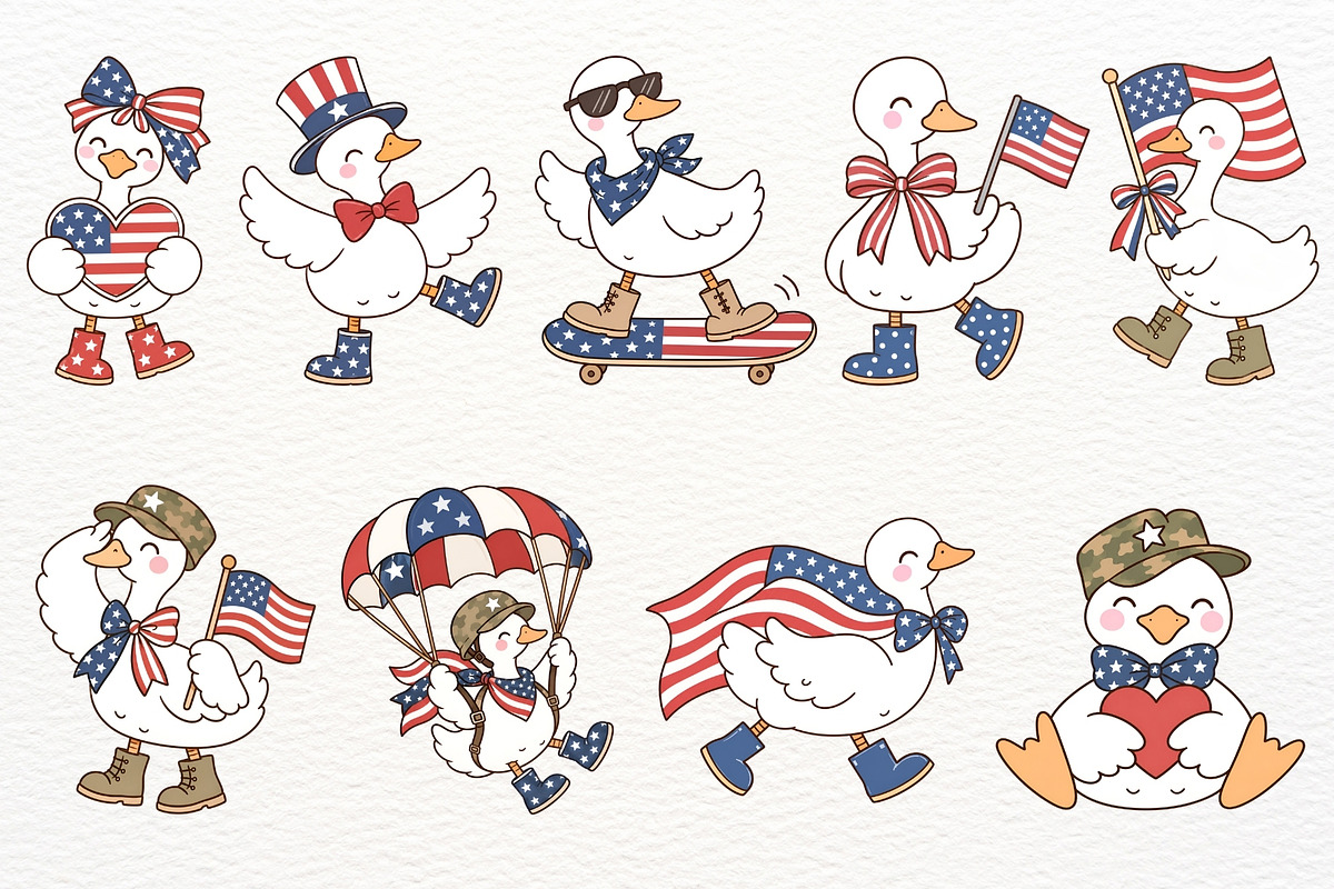 Veterans Day Silly Goose Clipart PNG, an Animal Illustration by SugarCloudStudioArt (Photo 4 of 6)