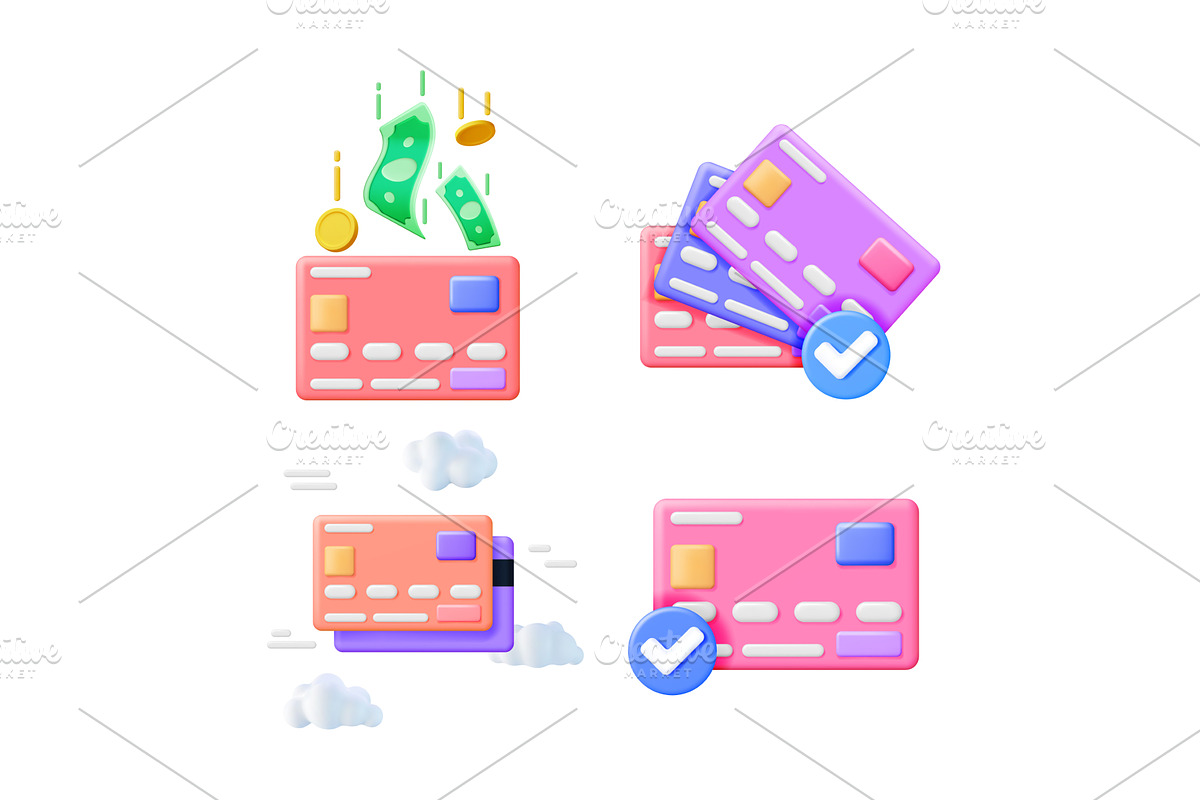 3d illustration set of credit cards, a Finance Illustration by Abscent