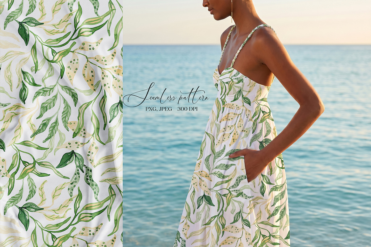 Watercolor Spring Foliage Pattern, a Pattern Graphic by SirenaArt (Photo 2 of 15)
