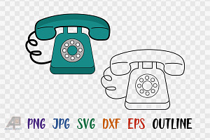 Retro Telephone Outline With Clipart