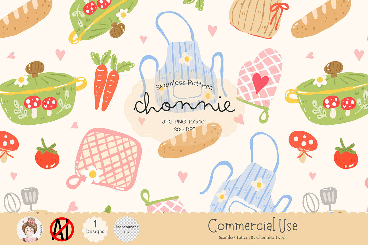 Cottagecore Kitchen Pattern, a Pattern Graphic by Chonnieartwork (Photo 1 of 5)