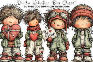 Quirky Valentine Boy Clipart, an Illustration by Black Bird Studio