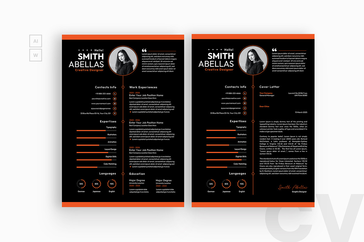 Black Color Modern Resume CV, a Resume Template by iDoodle Studio