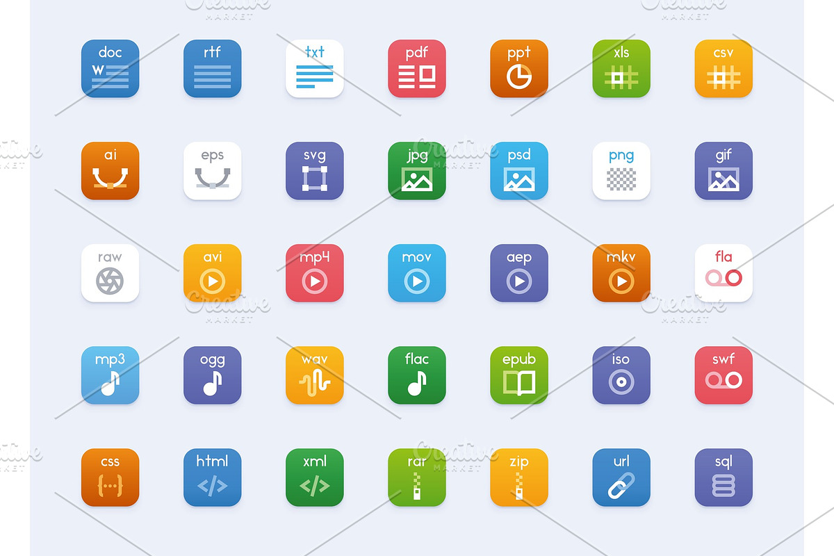 Vector file types icon set, an Object Graphic by tele52