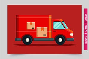 Cartoon red truck two packages, an Illustration by Tanuart