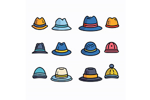 Collection Various Hats Illustrated