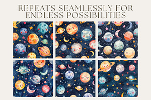 8 Baby Planets Seamless Patterns