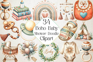 Neutral Boho Baby Shower Doodle Clip, an Illustration by DreamPrint404
