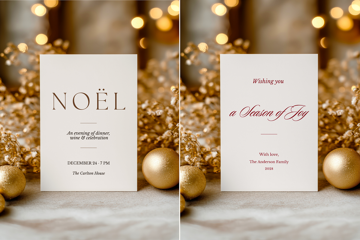 Gold Christmas Invitation Mockup 5x7, an Advertising Mockup by Serenefeeling (Photo 2 of 7)