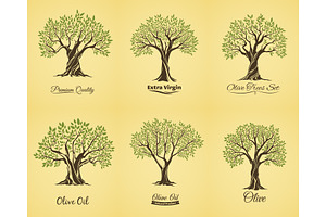 Olive tree silhouettes, a Food Illustration by Vector Tradition