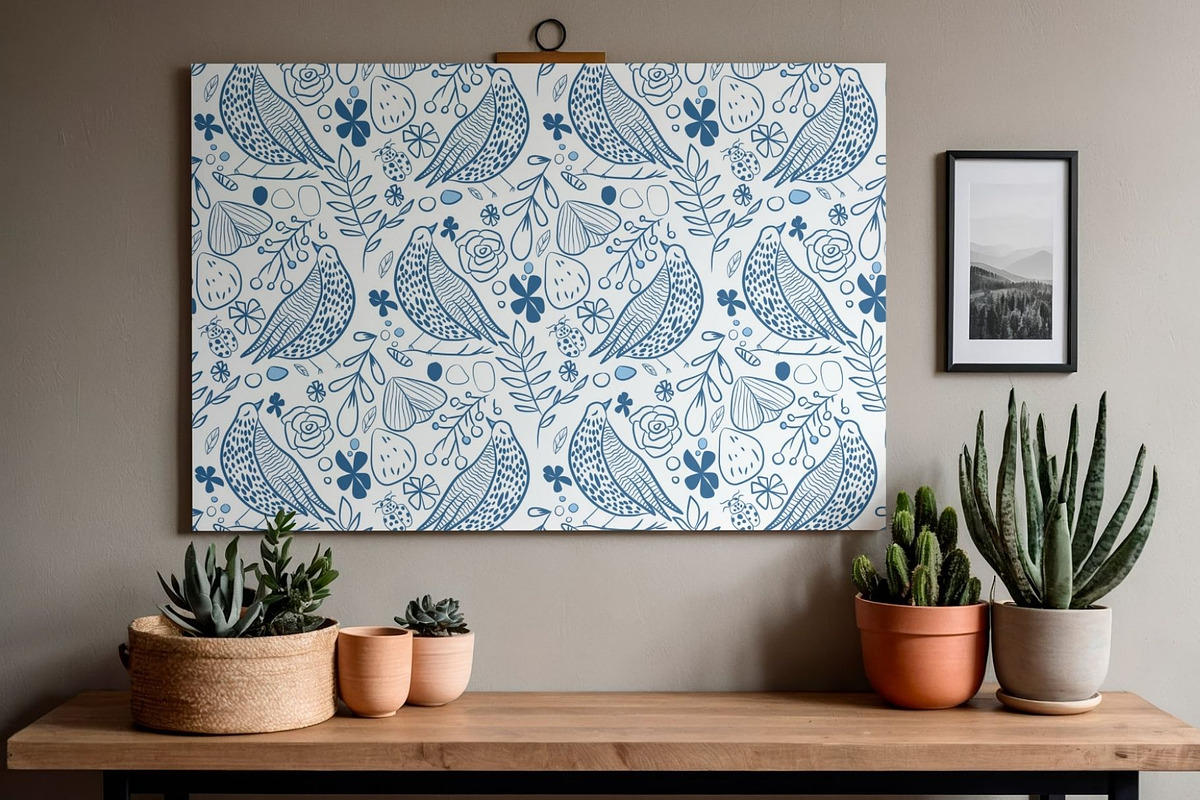 Nordic Blue Floral Bird Patterns, a Pattern Graphic by Traveling Designer (Photo 8 of 8)