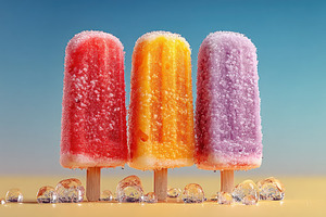 Colorful frozen fruit popsicles with ice crystals on bright summ, a Beauty & Fashion Photo by José Manuel Gelpi