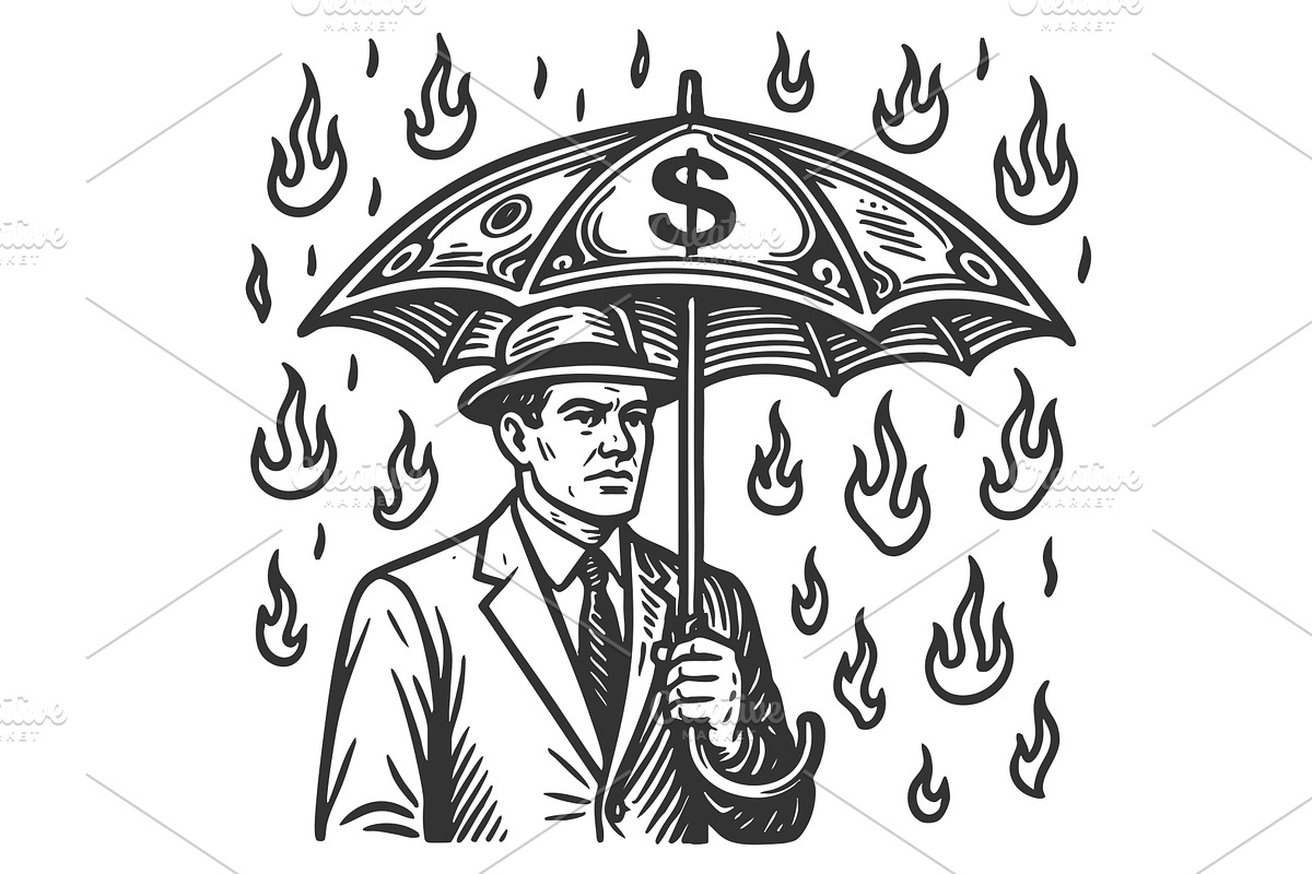 Businessman Money Umbrella Facing, a Person Illustration by AlexArt