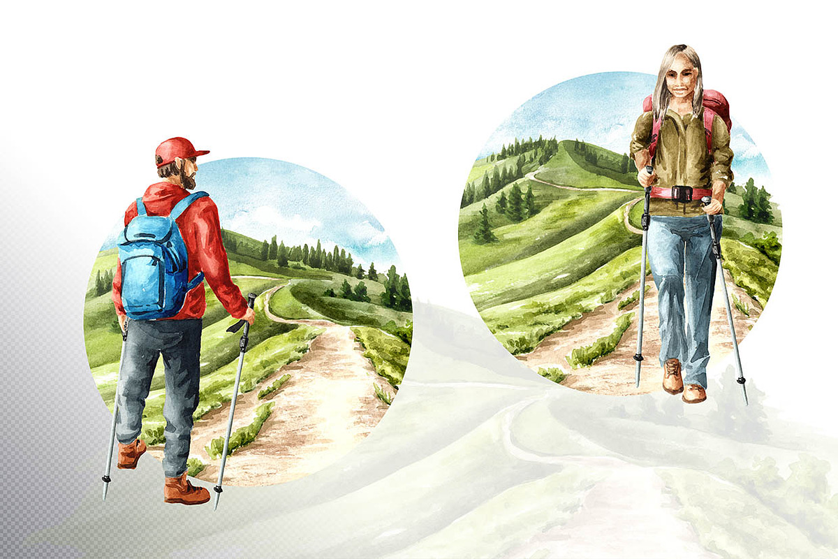 Let's Hiking! Watercolor set, a Person Illustration by Daria Ustiugova (Photo 3 of 13)