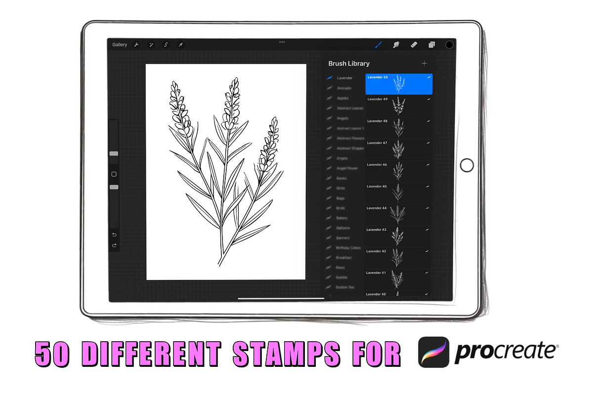 50 Lavender Procreate Stamps Brushes, a Brush Add-On by Procreate Sale (Photo 2 of 6)
