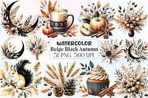 Beige & Black Autumn Clipart, an Illustration by CraftArtStudio