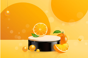 Orange podium. Realistic studio, a Food Illustration by Stock-Smart-Start