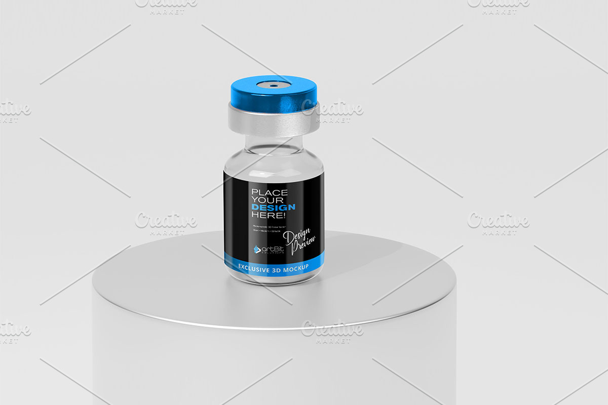 Pneumosil Vaccine Bottle 3D PSD Set, a Packaging Mockup by artBit Design Studio (Photo 6 of 6)