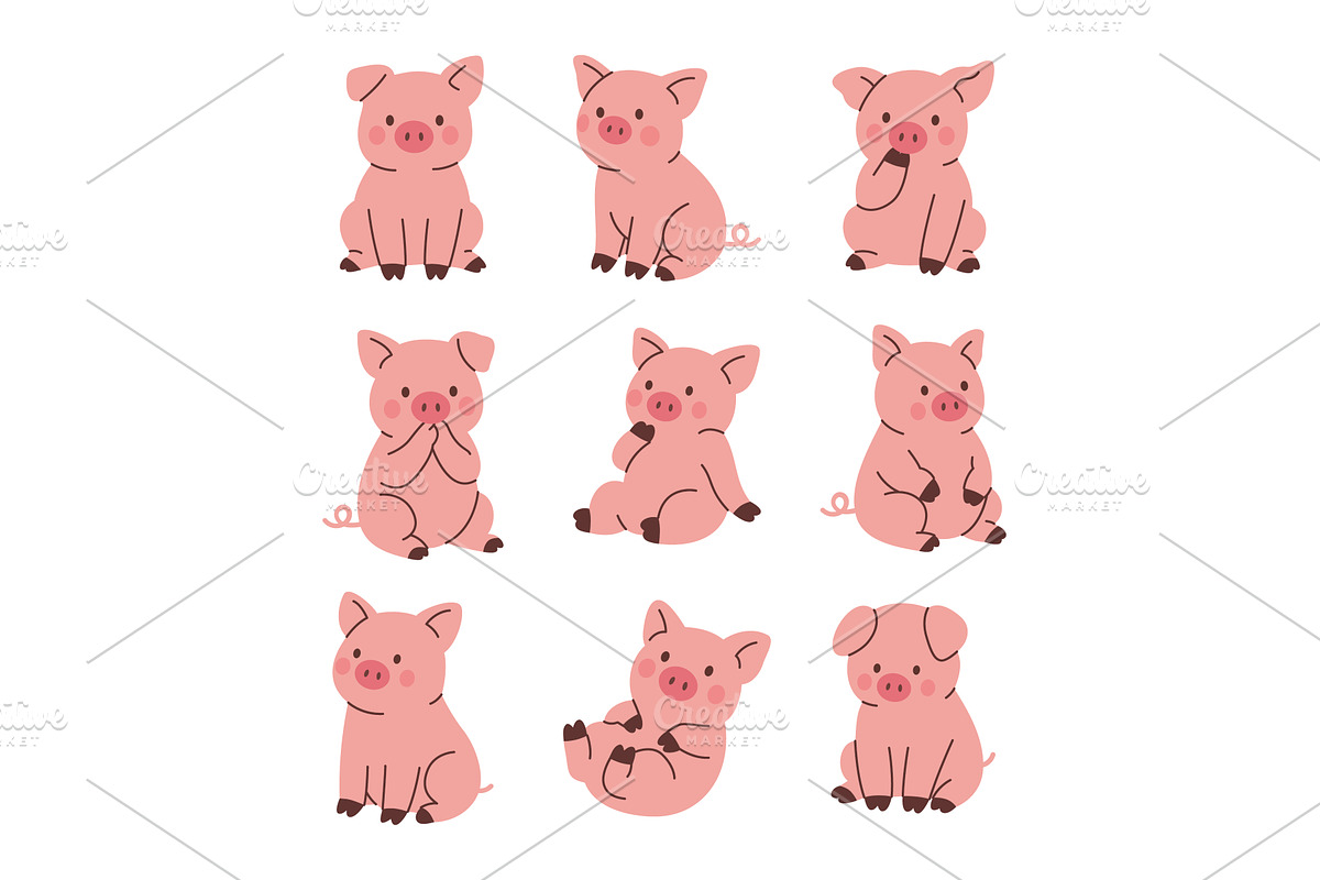 Adorable pigs. Fantasy farm animal, an Animal Illustration by GraphiShop