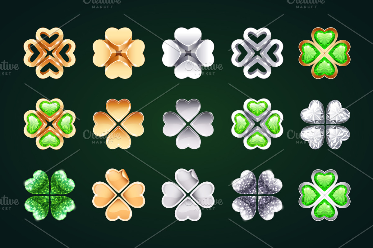 Vector Golden and Silver Clovers