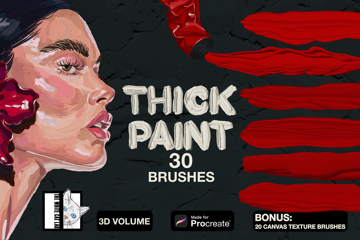 Thick Paint brushes for Procreate, a Brush Add-On by TheWhiteCatLab (Photo 1 of 10)