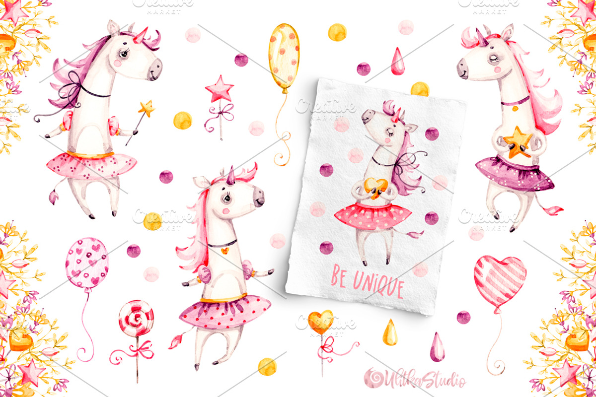 Unicorns Life. Watercolor collection, an Animal Illustration by UlitkaStudio (Photo 4 of 29)