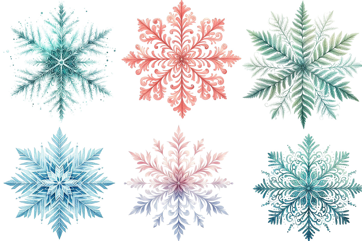 Watercolor Pastel Snowflakes, an Illustration by Designworld (Photo 3 of 5)