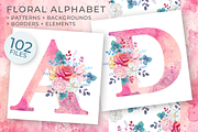 Watercolor Pink Floral Alphabet, a Decorative Illustration by Ana design (Thumbnail 1 of 5)