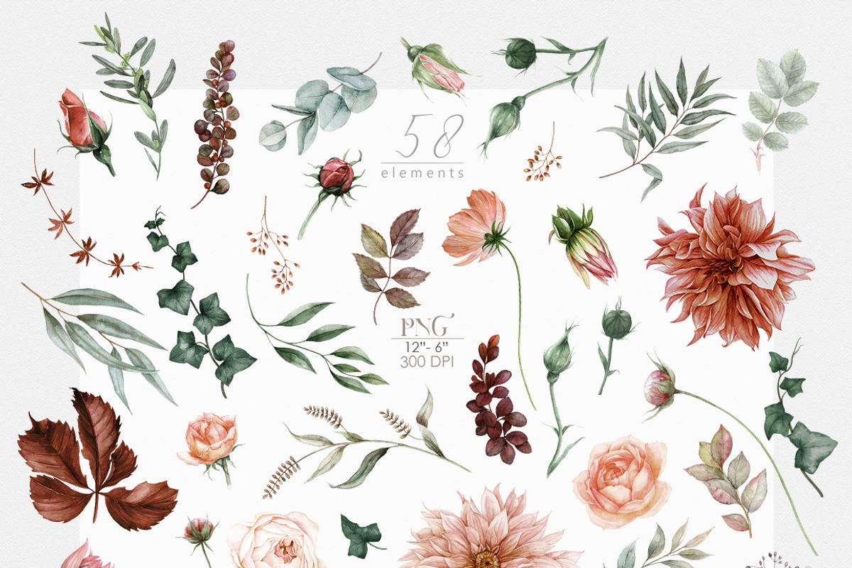 Terracotta Fall Floral Clipart, an Illustration by ReachDreams (Photo 2 of 10)