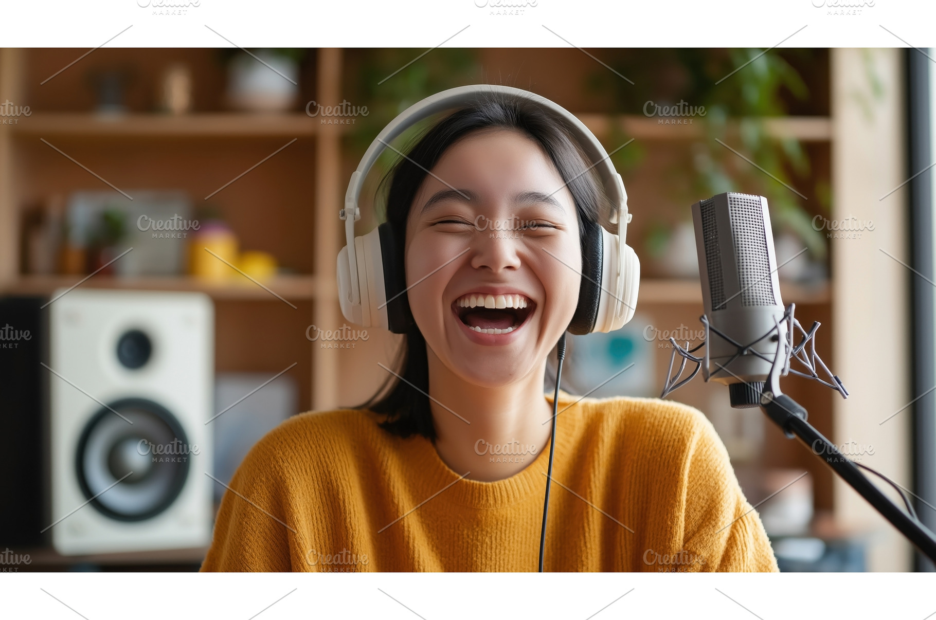 Asian female podcaster wearing, a Technology Photo by Sergey Kotenev