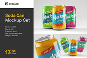 Soda Can Mockup Set, a Packaging Mockup by Deeplab (Thumbnail 1 of 17)