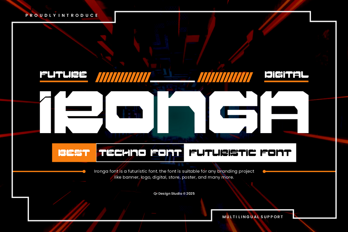 Ironga - Futuristic Font, a Sans Serif Font by QR Design Studio (Photo 1 of 11)