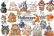 Cute Halloween Cottage Clipart, an Illustration by Watercolor design (Thumbnail 1 of 4)