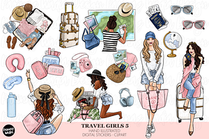 Pink Travel girl clipart png