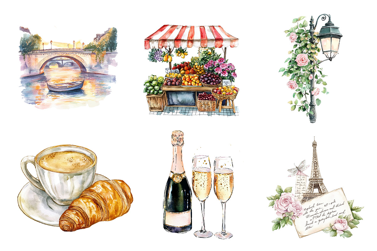 Parisian Summer Clipart, an Illustration by CreationArt (Photo 4 of 5)