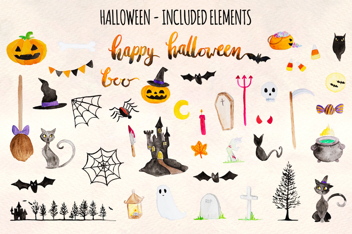 Happy Halloween 42 Cute Elements, a Seasonal Illustration by Violet LeBeaux (Photo 1 of 3)