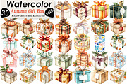 Watercolor Autumn Gift Box Clipart, an Illustration by Black Bird Studio (Thumbnail 1 of 6)