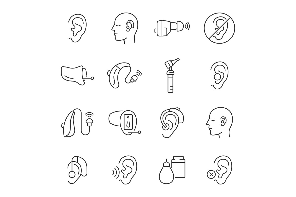 Hearing aid line icon set, an Outline Icon by ElineDesign (Photo 1 of 3)