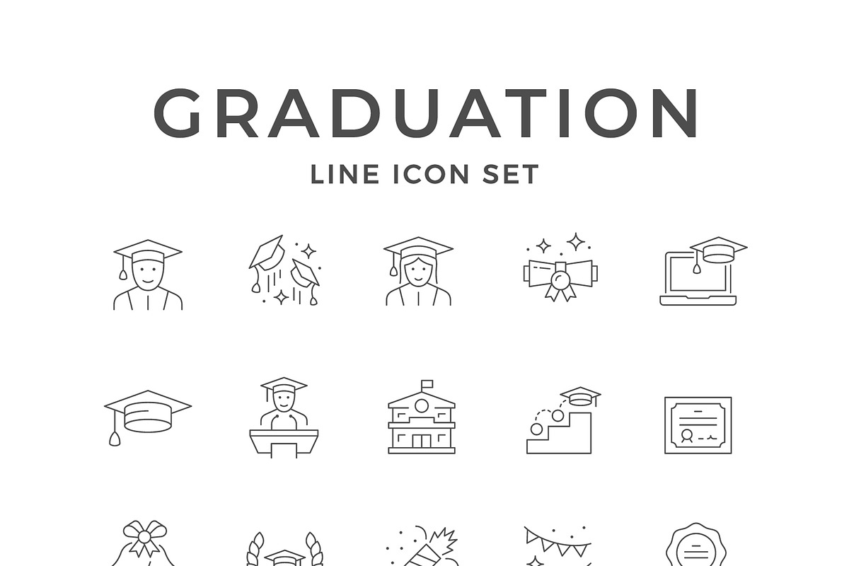 Set Line Icons of Graduation, an Outline Icon by motorama (Photo 1 of 2)