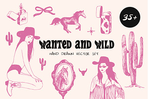Wanted and Wild cowgirl vector set