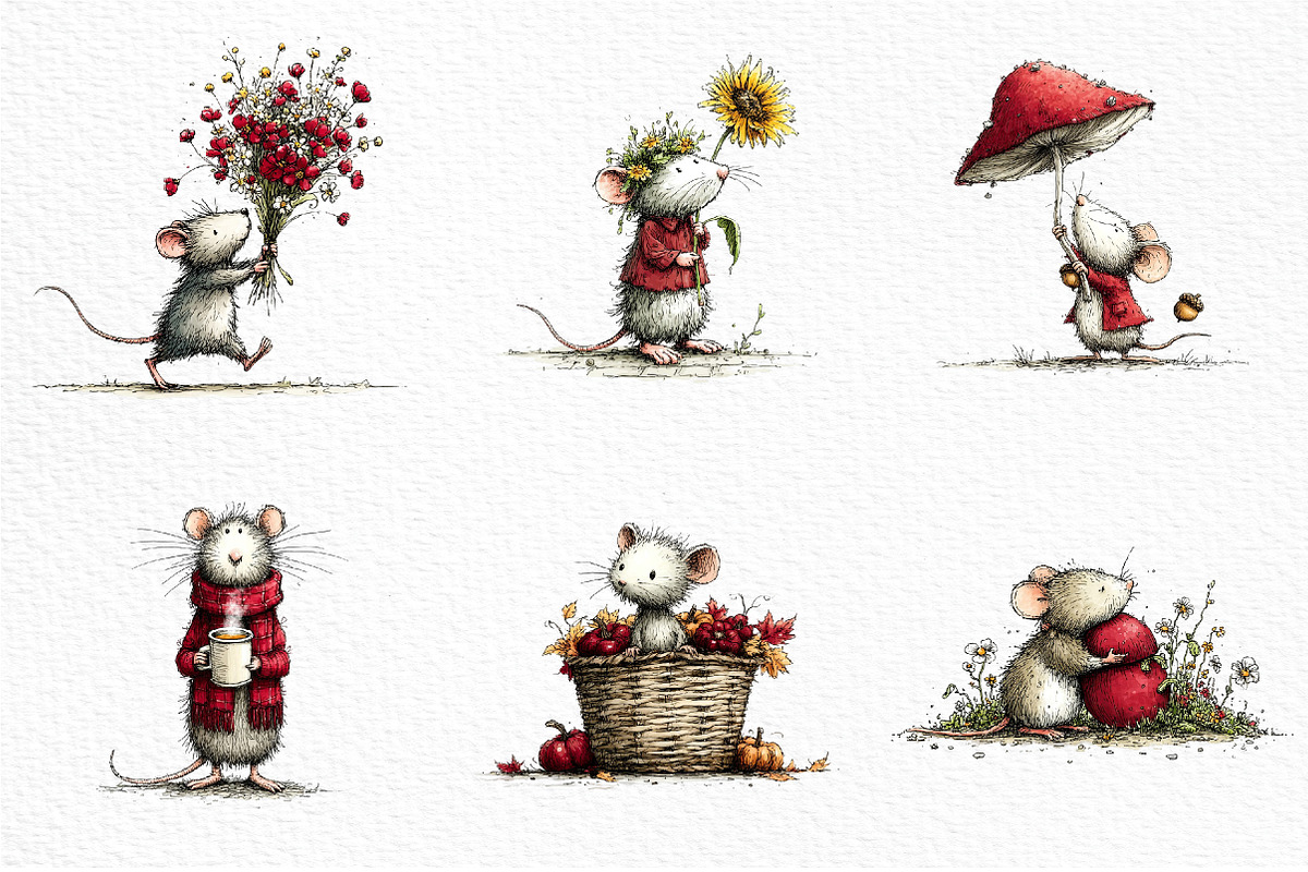 Whimsical Autumn Mouse Clipart, a Seasonal Illustration by Craft Nest (Photo 4 of 6)