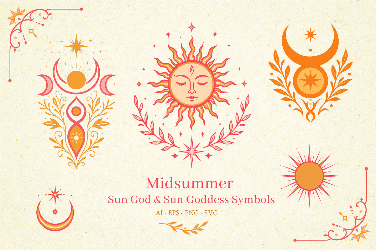 Midsummer Sun God & Goddess Symbols, a Seasonal Illustration by Christine Krahl (Photo 1 of 11)