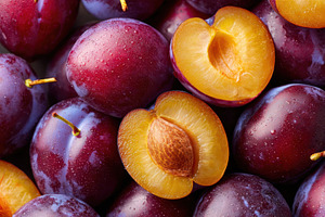 Fresh plum slices arranged beautifully, a Food & Drink Photo by AlyaAnd